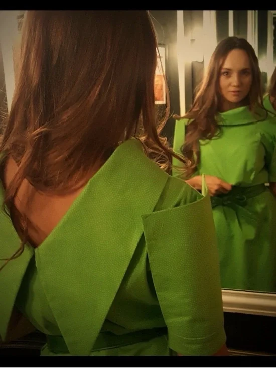 Handmade Architectural Lime Green Cotton Shift Dress - Avant Garde Mini - Picture 2 of 12